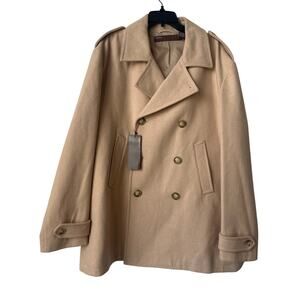 Perry Ellis Brown Wool Blend Double Breast Military Peacoat Men’s Plus Size XXL
